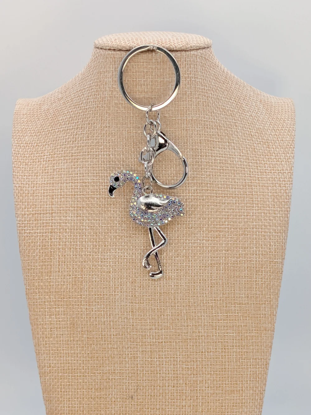 Rhinestone Flamingo Keychain Pendant - Silver